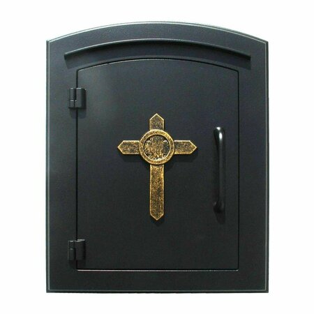 BOOK PUBLISHING CO 12 in. Manchester Security Drop Chute Mailbox with Decorative Cross Logo Faceplate in Black GR3183873